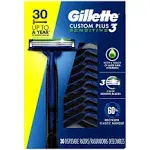 Gillette Custom Plus3 Disposable Razors Sensitive 30 Count