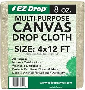 All Purpose Canvas Drop Cloth by EZ Drop - Cotton Duck Dropcloth Tarp for Painting, Construction Debris, Floor & Furniture Protection, Heavy Duty Cover Against Paint, Dust, Dirt (4 ft. x 12 ft.)