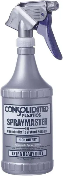 Consolidated Plastics Chemical Resistant Spraymaster Spray Bottle With Leakproof Sprayer, HDPE, Gray, 32oz., 6 Piece