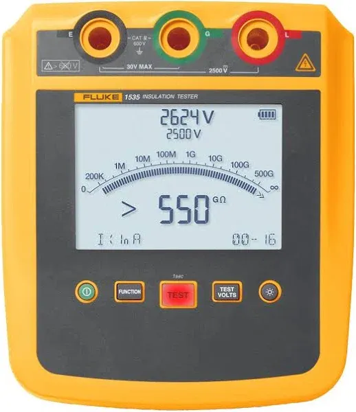 Fluke 1535 Insulation Tester, Insulation Tester, for Frontline Industrial and Electrical Insulation Testing, Test Voltages from 250 V to 2500 V and Resistance Measurements up to 500 GΩ