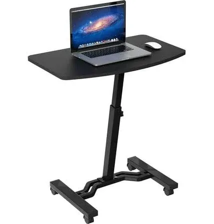 Mobile Laptop Stand Desk Rolling Cart - Adjustable Height, White, 28&#039;&#039; to 33&#039;&#039;