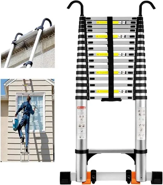 Telescoping Ladder,20.3FT Aluminum Portable Extension Ladder w/Hooks, Stabilizers& Wheels, Heavy Duty 330lbs Max Capacity, Collapsible Telescopic Ladder for Rv, Roof, Attic, Outdoor -Black