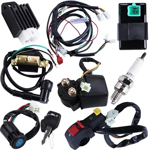 Full Wiring Harness Loom Coil Regulator CDI Solenoid Relay Spark Plug for 4 Stroke