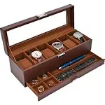 ProCase Watch Box Organizer for Men, 6 Slot Watch Display Case with Drawer, Christmas Gift Mens Watch Box Watch Case Holder, 6 Watch Box Double-Layer