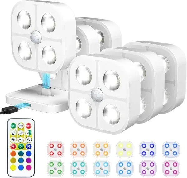 Wireless Step Light Rechargeable Puck Lights with Charging Station, Colorful RGB