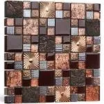 Blujellyfish Red Wine Glass Grid Mosaic Wall Tile