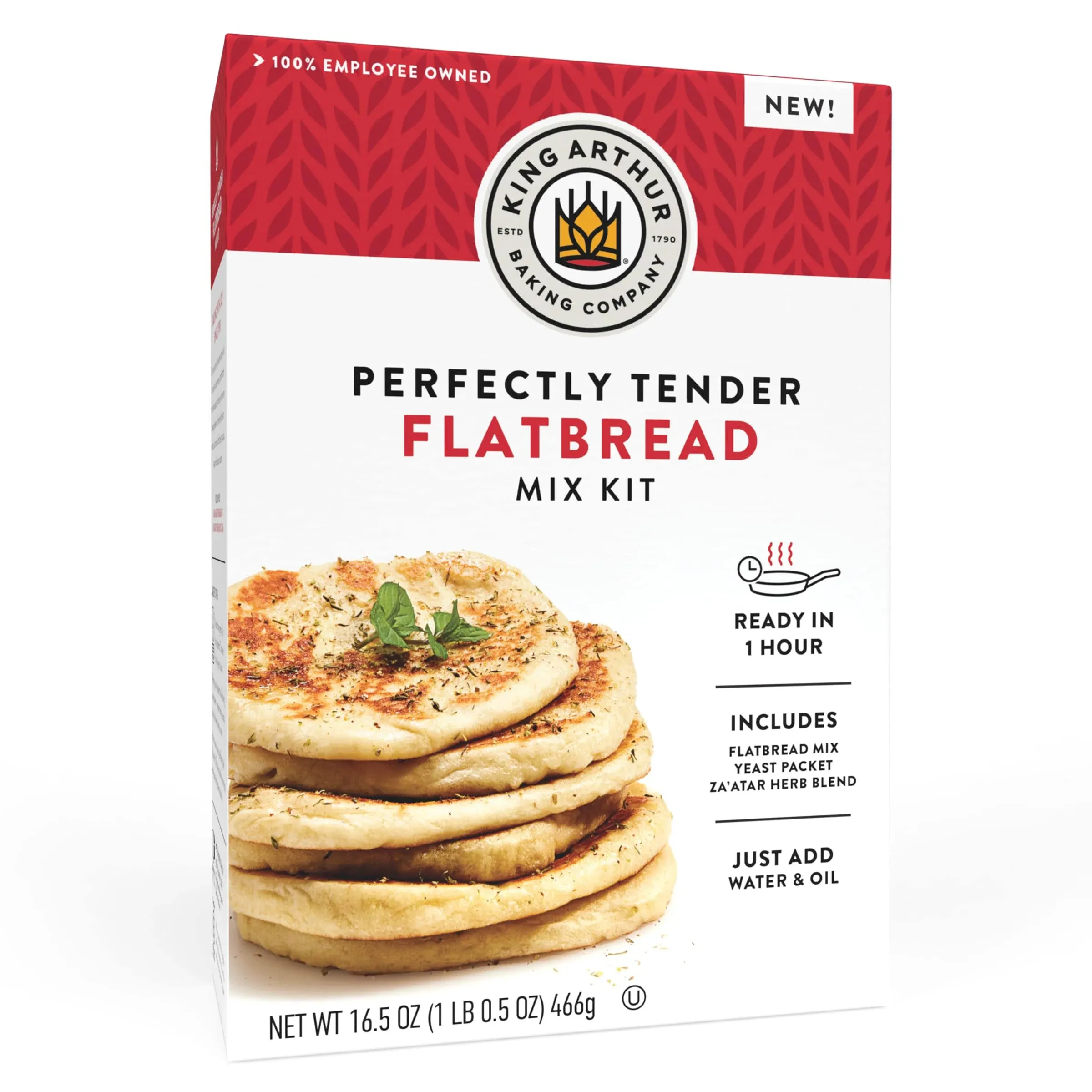 King Arthur Baking Company Perfectly Tender Flatbread Mix Kit 16.5 oz, Baking Mix ...