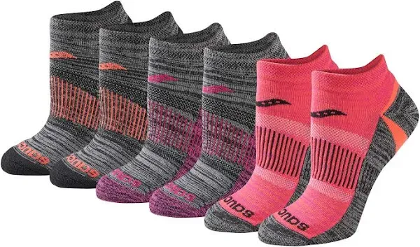 Saucony Women's Competition Series No Show Socks - 6 Pack -Black/Multicolor