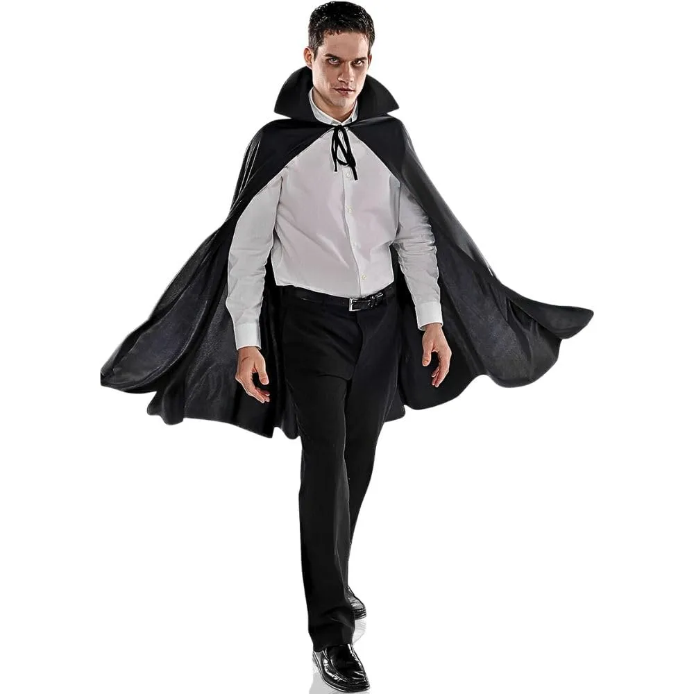 NEW Vampire Halloween Costume Men’s Black Collared Cape Adult OSFM Mid-Length