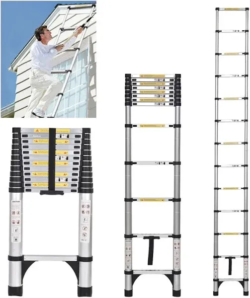 JADDUO Telescoping Ladder 16.5 ft Extension Ladder Aluminum Lightweight Telescopic Ladder with 2 Triangle Stabilizers Telescoping Attic Ladder RV