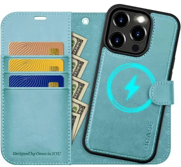 OCASE for iPhone 15 Pro Max Case Detachable Wallet Case with Card Holder, [2 in 1] PU Leather Flip Folio Case with RFID Blocking Stand Shockproof Phone Cover 6.7 Inch, Peacock Blue