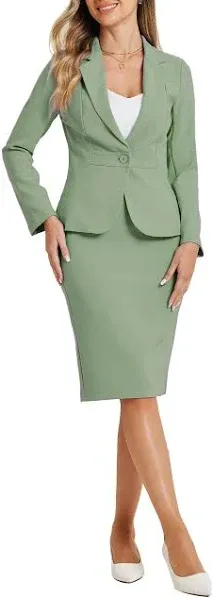 Allegra K Women's 2 Piece Suit Skirt Set Business Casual Long Sleeve Blazer and Pencil Skirt