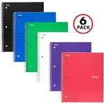 Five Star Spiral College Ruled Notebook, 1 Subject, Wired Note Book with Pockets, 100 Sheets (6 Pack)