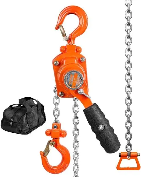 VEVOR Manual Lever Chain Hoist, 1/2 Ton 1100 lbs Capacity 10 FT Come Along, G80 Galvanized Carbon Steel with Weston Double-Pawl Brake, Auto Chain Leading & 360° Rotation Hook, for Garage Factory Dock