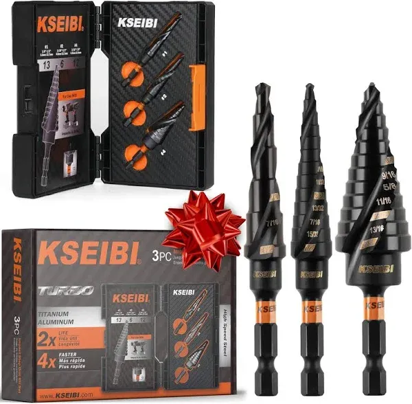 KSEIBI Unibit 3-Piece High-Speed Steel Step Drill Bit Set - For Stainless Steel, Aluminium, Wood