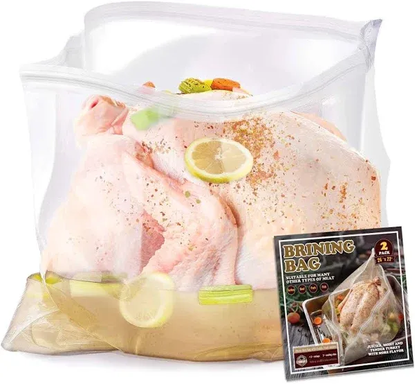 Brining Bag, 26"×22", 2 Pack, Extra Large Turkey Brine Bag with 2 Strings and 2 Larger Clips