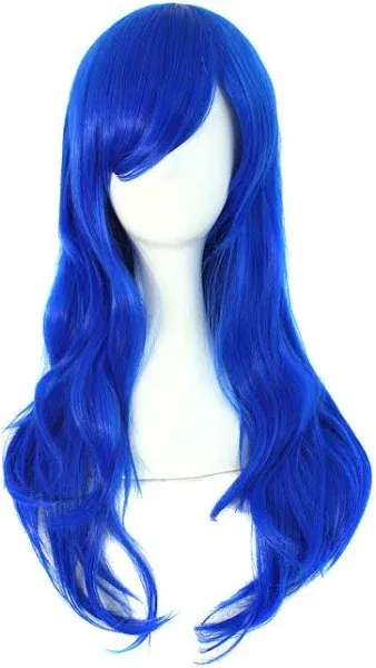 MapofBeauty 28" 70cm Long Curly Hair Ends Costume Cosplay Wig (Navy Blue)