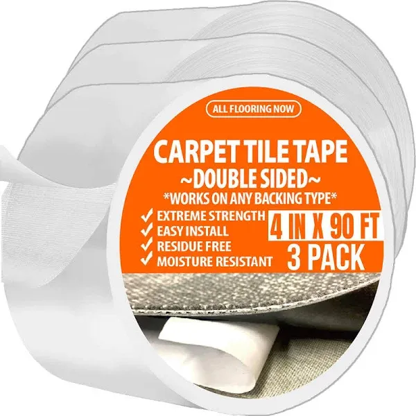 Double Sided Tape Heavy Duty Wide Carpet Tile Tape 4in x 90ft For Carpet Tiles Rug Tape Rug Gripper Indoor Outdoor Carpet Grip Tape Turf Tape Double Stick Tape Two Sided Tape For Rugs