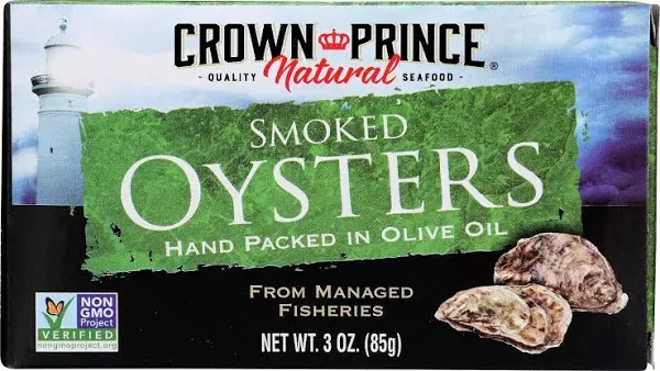 Crown Prince Natural Smoked Oysters in Pure Olive Oil, 3oz - 2 Pack