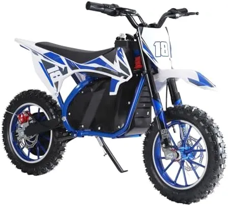 Kids Dirt Bike, Electric Motocross Bike, 36V 350W Battery Powered Off Road Mini Motorcycle, Mini Trail Bike Pocket Motorbike, High-Torque Motor, 45+ Min Ride Time,10 Inch Tires Blue