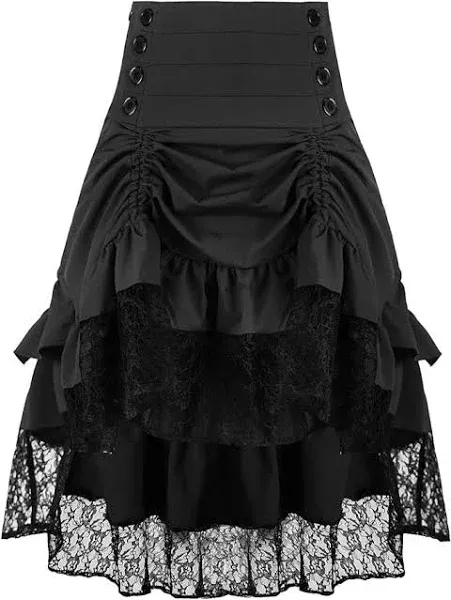 Women's Steampunk Retro Gothic Vintage Ruffle Skirt Hippie Lace Party Skirt