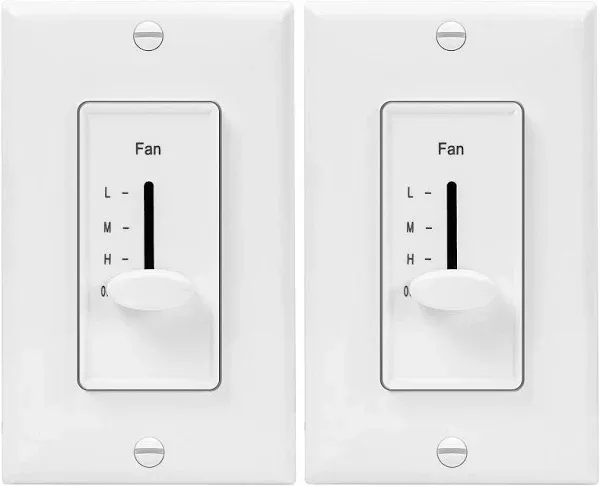 3 Speed in Wall Ceiling Fan Control, Slide Switch, 120VAC, 2.5A, Single-Pole, No