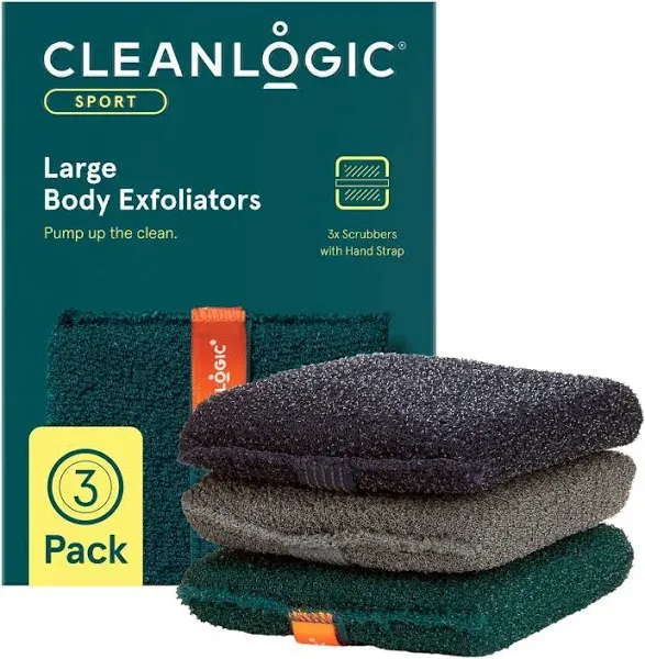 Cleanlogic Sport Exfoliating Body Scrubber, Large Exfoliator Tool for Athletes, Daily Skincare Routine for Smooth Clean Skin, Assorted Colors, 3 Count