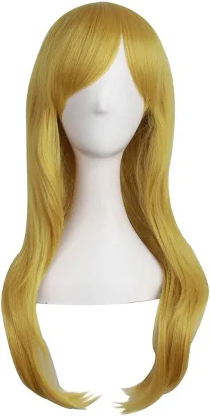 MapofBeauty 28"/70cm Women Side Bangs Long Curly Hair Ends Cosplay Wig(Gold)