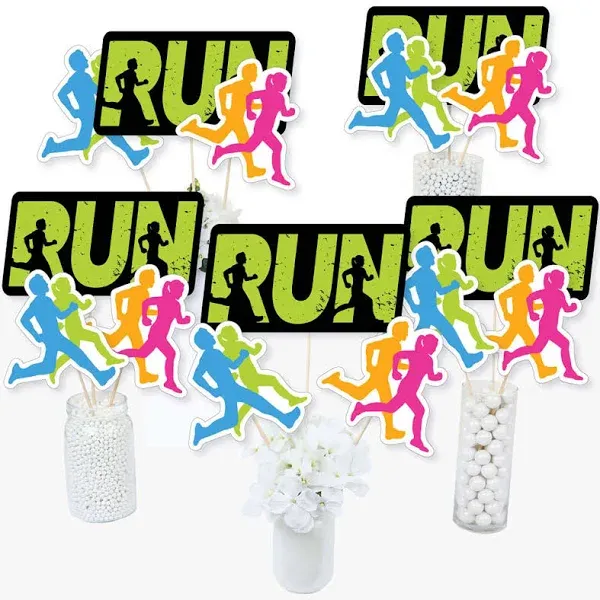 Big Dot of Happiness Set The Pace Running Centerpiece Sticks Table Toppers Set of 15