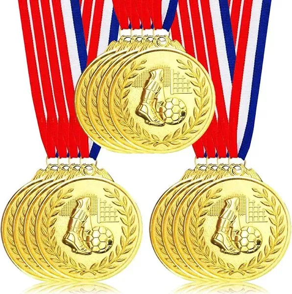 12 Pieces Soccer Medals for Awards for and Adults, Gold Award Medals Set - Me...