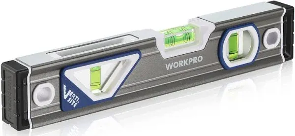 WORKPRO 10 Inch Torpedo Level, Small Leveler Tool, 3 Bubble Vials, Verti. Site, for Conduit Bending, Aluminum Alloy Construction