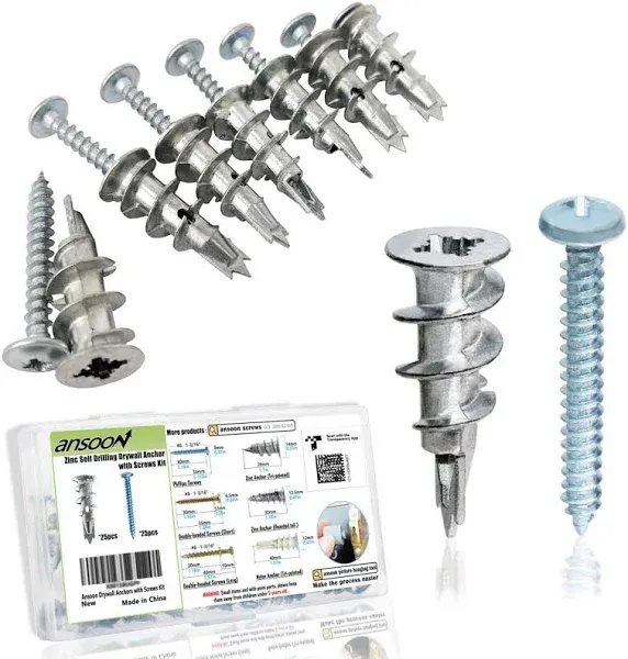 Zinc Self-Drilling Drywall Anchors with Screws Kit, 25 Heavy Duty Metal Wall ...