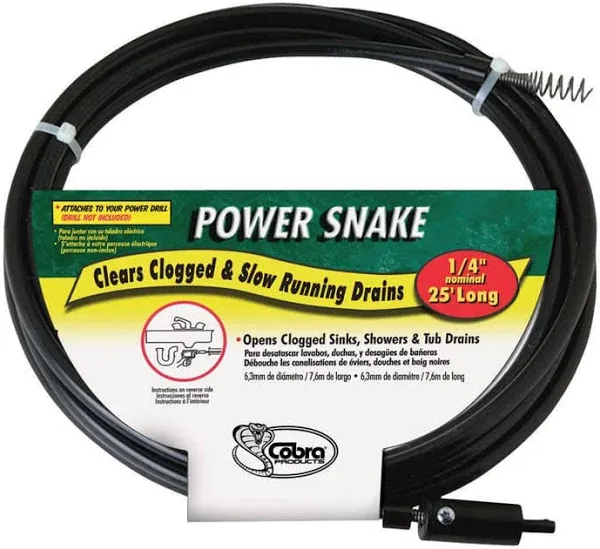 Power Snake Drain Auger - 1/4 in x 15 ft