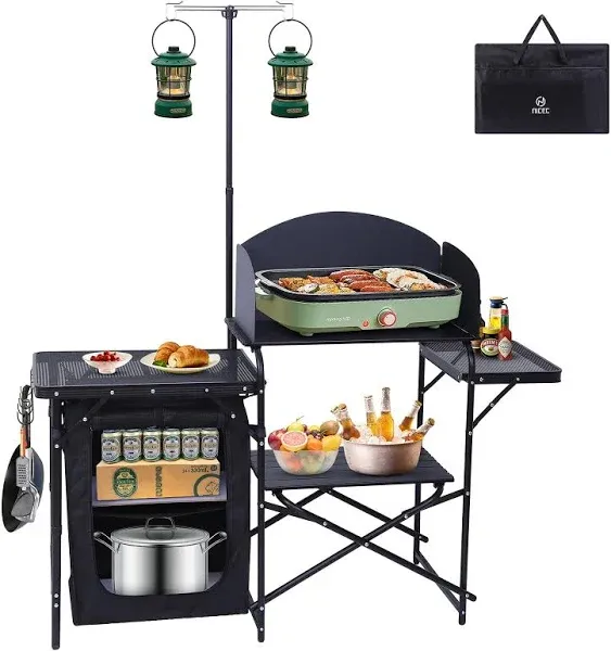 Camping Kitchen Station, Camping Table, Picnic Table, Grill Table Folding Table, Upgrade Light Stand & Windshield Cook Station - Bed Bath & Beyond - 39161451