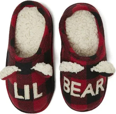 CHILDS DEARFOAM RED PLAID LIL BEAR SLIPPERS W/EARS SIZE 2-3 NEW HOLIDAY GIFT