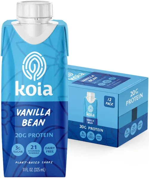 Koia Plant-Based Protein Shake, Vanilla Bean, Plastic Bottles