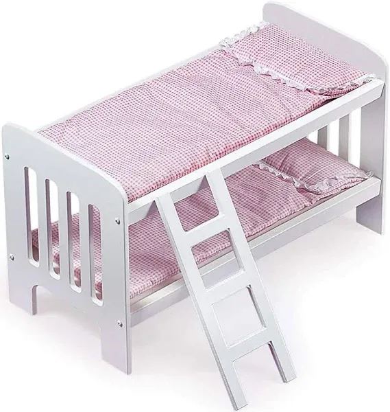 Toy Doll Bunk Bed with Gingham Bedding, Ladder, and Personalizatio<wbr/>n Kit for 2...