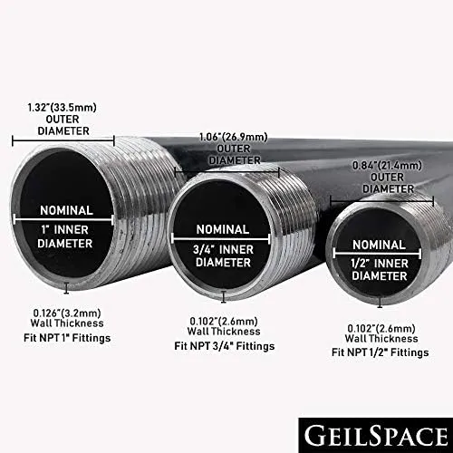 Heavy Duty Pre-cut Grey Metal Pipe 16&#034; x GeilSpace 6 Pack 1/2&#034;, Industrial Steel