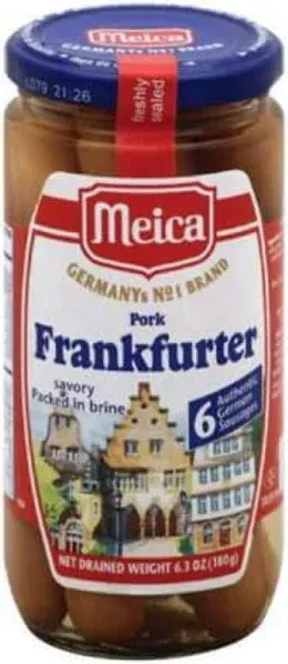 Meica Frankfurter, Pork, Savory, Packed in Brine - 6 sausages, 6.3 oz