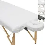 Saloniture 2-Piece Waterproof Massage Table Sheet Set - Includes Machine Washable Fitted Sheet and Face Cradle Cover - Natural