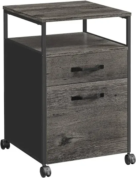 VASAGLE Mobile File Cabinet with Wheels, 2 Drawers, Open Shelf, A4,