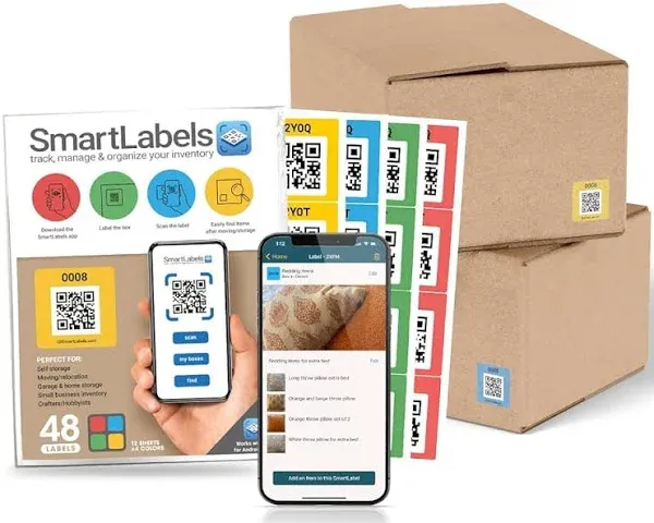 QR Code Smart Labels Color Coded Scannable Stickers for Storage Bins, Moving Containers & Organization