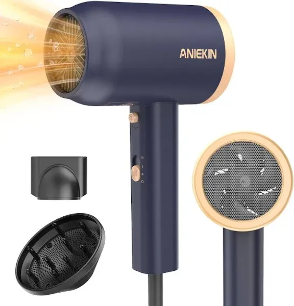 ANIEKIN Hair Dryer 1875W Ionic Blow Dryer Diffuser Concentrator - Black/Gold