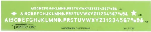 Pacific Arc Modern Bold Lettering Template Guide, with 1/8 to 1/4 Inch Letters