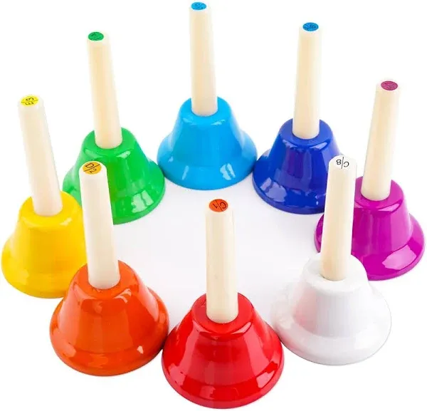 Vangoa Hand Bells Set 8 Note Handbells Set Colorful Diatonic Metal Bells Musi...