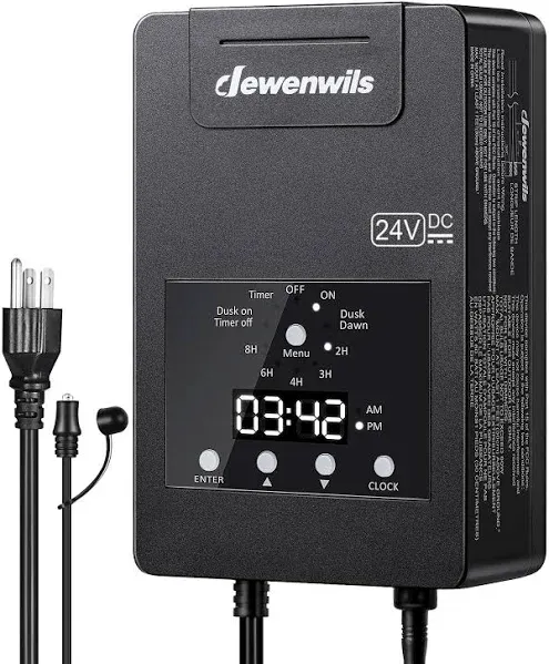 DEWENWILS 120W Low Voltage Landscape Transformer with Timer & Photocell Sensor, 120V AC to 24V DC Low Voltage Transformer, Weatherproof Landscape Lighting Transformer for Garden Lights Pathway Lights-HDLT03C