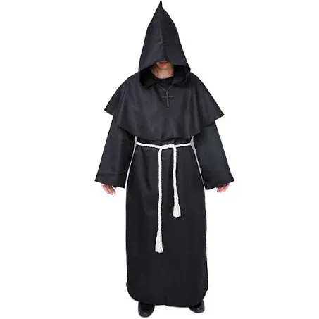 Myir JUN Monk Robe Medieval Friar Monk Priest Hooded Robe Cloak Halloween Tunic Hooded Uniform Monk Costume Cosplay Costume