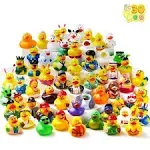 JOYIN 60 Pcs Rubber Ducks, Random Assortment Jeep Ducks Bulk with Mesh Carry Bag, Mini Rubber Duckies for Toddler Baby Bath Toys, Kids Bath Pool Toys Birthday Gifts Party Favors