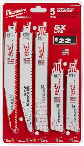 Milwaukee 49-22-1105 - 5 Piece Demolition SAWZALL Blade Set