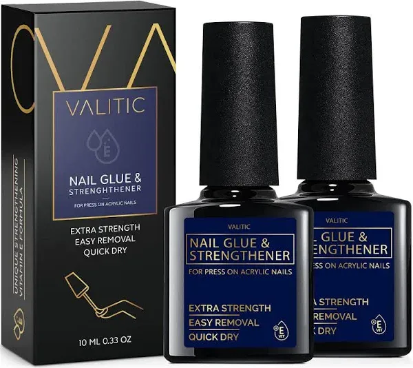 Nail Glue and Strengthener - Quick Dry Brush On for Long Lasting Nails - Adhe...